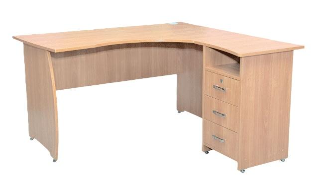 Стіл письмовий кутовий з приставною тумбою з 3-ма шухлядами, АНШАР ГРУП, (8188+8261), 1400х1400х750 мм